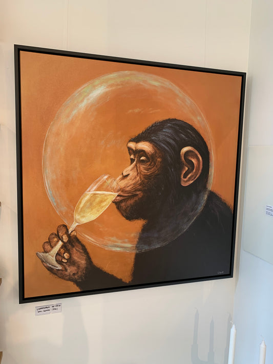 "Champansen" lærredsprint i ramme 100 x 100 cm, SORT